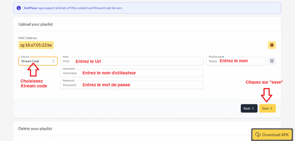 chargement de la liste des chaines sur HOT IPTV via xtream code